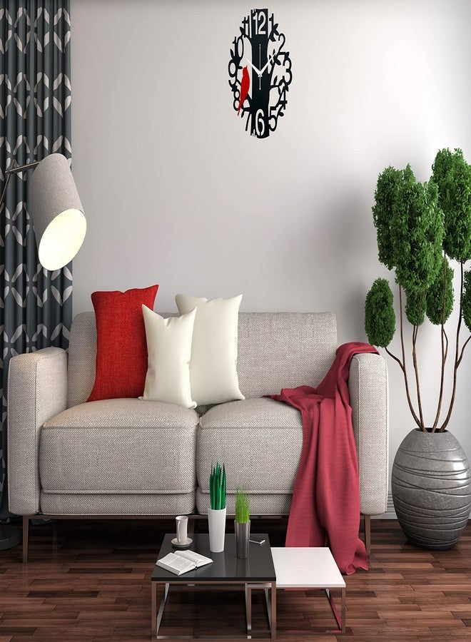 9br Wall Clock II Wooden Wall Clock for Home II Stylish Wall Clock for Home Decor Wall Clockffice (Sparrow-307) (RED) - Image 4